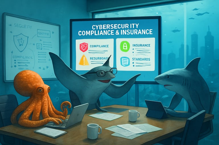 digitalart The image depicts a modern office environment underwater where a diverse team of sea creatures are engaged in a cybersecurity meeting A lar-1