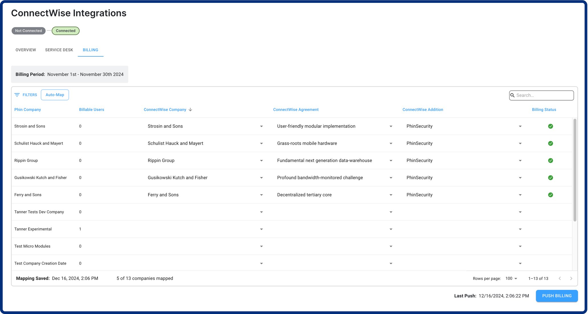 ConnectWise Manage Billing Integration