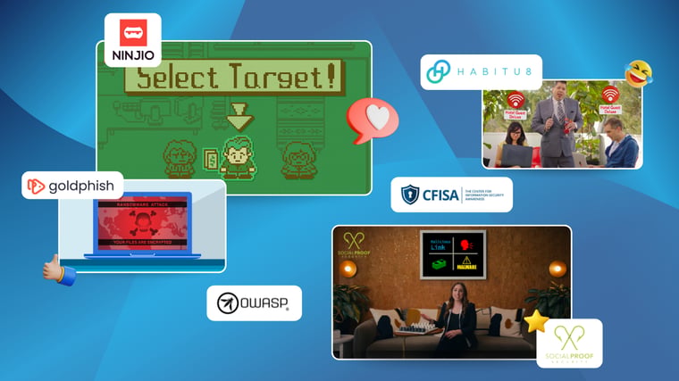 Still images from videos of 6 cybersecurity content providers and the logos of each provider.
