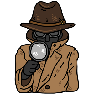 Illustrated image of an investigator wearing a light brown trench coat and dark brown fedora. Their face is hidden behind a trench coat as they look through a magnifying glass. Illustrated image of an investigator wearing a light brown trench coat and dark brown fedora. Their face is hidden behind a trench coat as they look through a magnifying glass.
