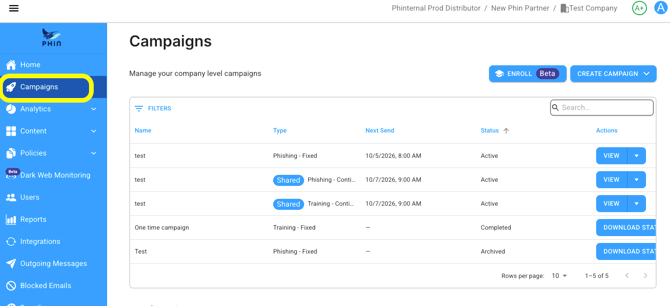 campaigns menu